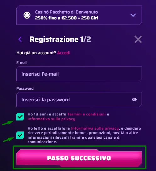 registration casino process step one